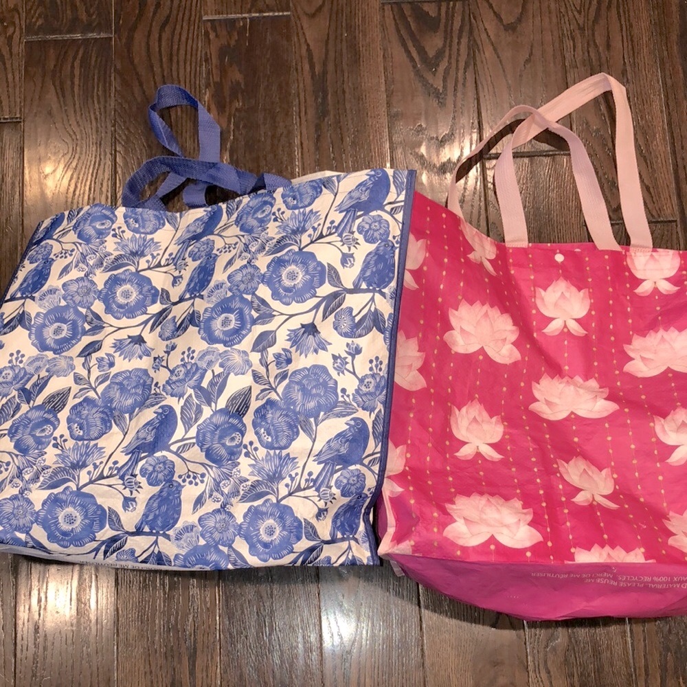 2 large floral Tjmaxx Marshalls reusable tote bags